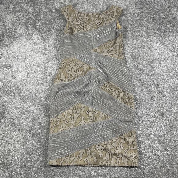 Tadashi Shoji Dress Womens 6 Lace Embroidery Sequins Multi Textured Taupe Silver - Picture 11 of 15